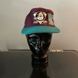 Vintage Mighty Ducks Hat Maroon Teal Mens Spellout Logo Snapback NHL Hockey Apex